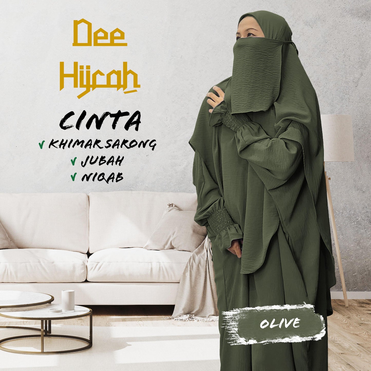 Set 3-in-1 CINTA - Jubah with instant long scarf and free short niqab