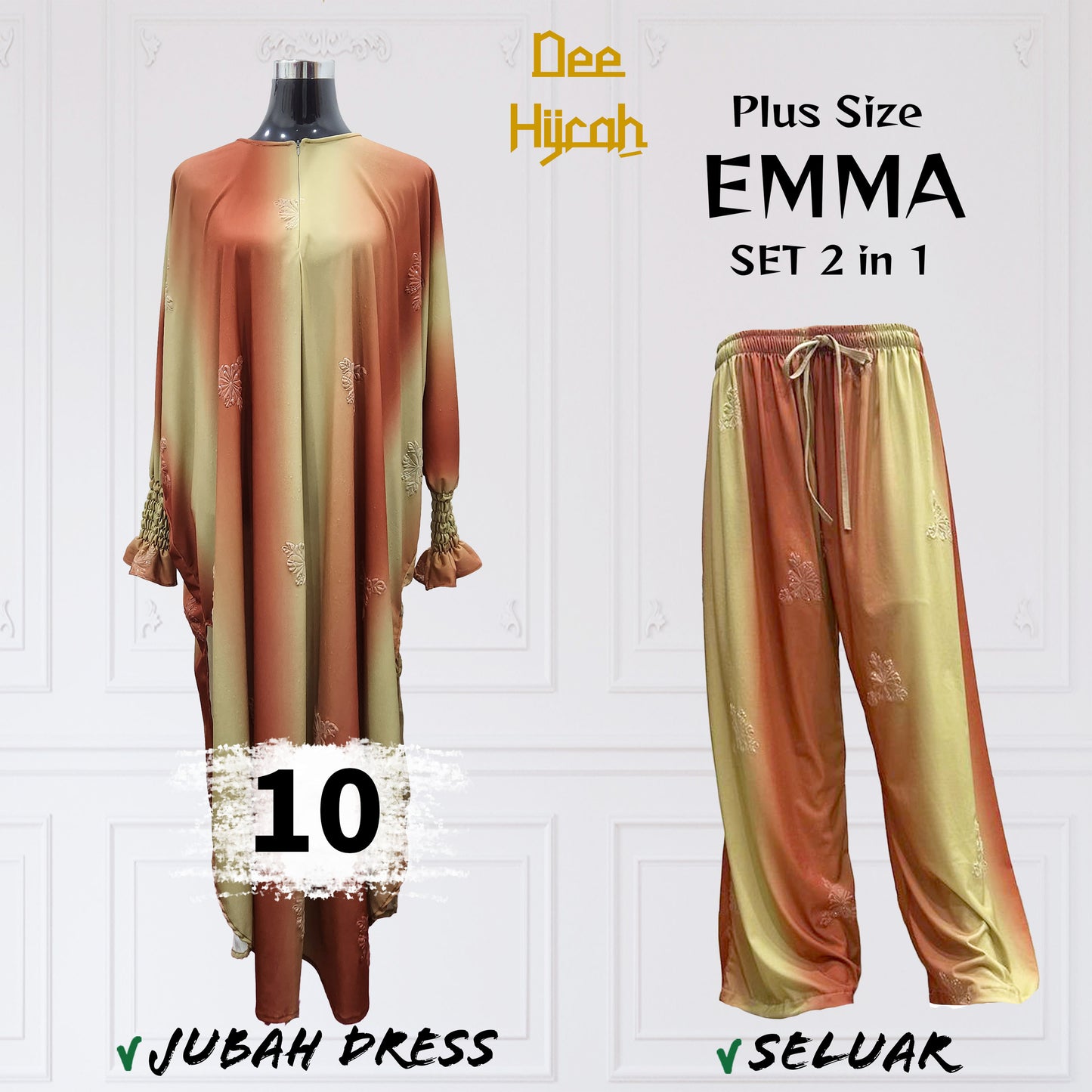 Set 2-in-1 EMMA - Suit Jubah Dress + Pant - Plus Size loose fashion