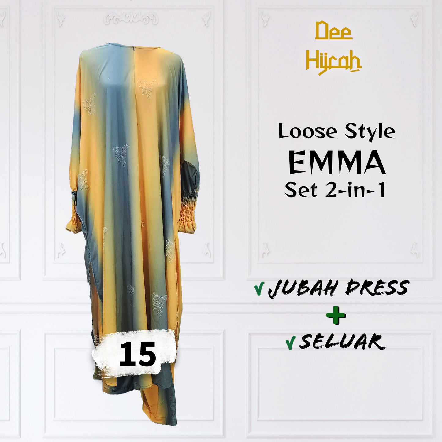 Set 2-in-1 EMMA - Suit Jubah Dress + Pant - Plus Size loose fashion