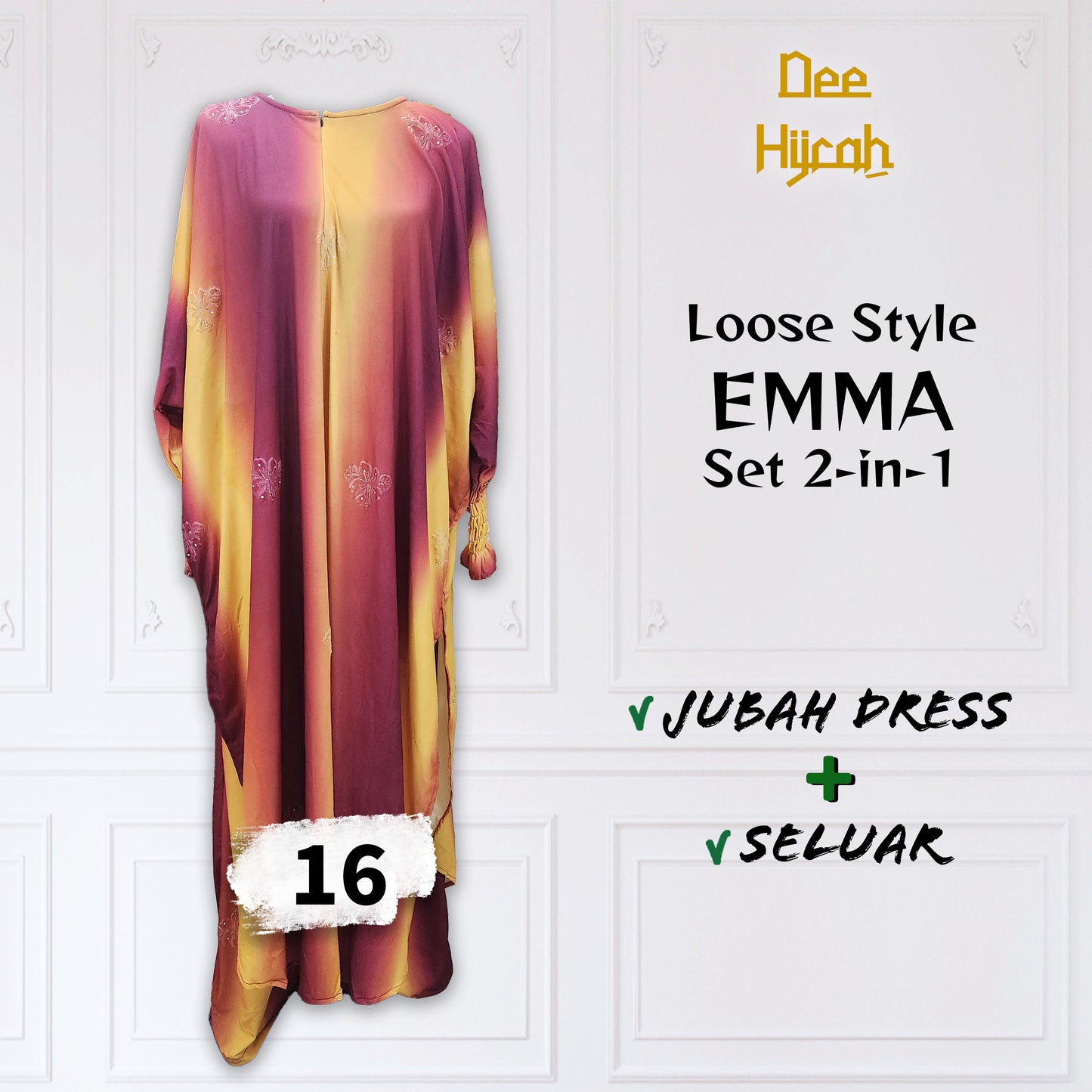 Set 2-in-1 EMMA - Suit Jubah Dress + Pant - Plus Size loose fashion