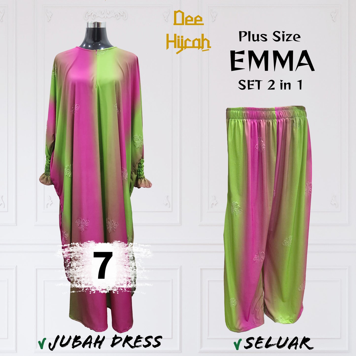 Set 2-in-1 EMMA - Suit Jubah Dress + Pant - Plus Size loose fashion