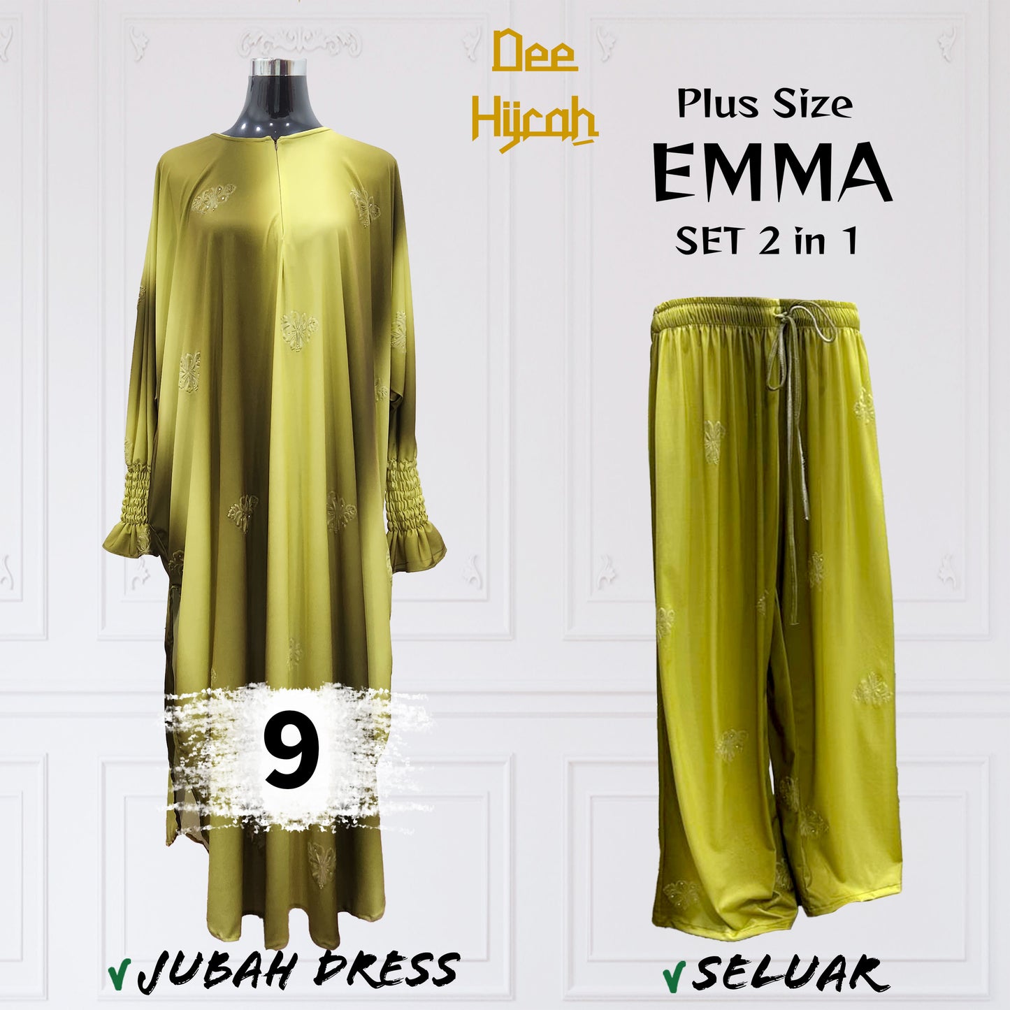 Set 2-in-1 EMMA - Suit Jubah Dress + Pant - Plus Size loose fashion