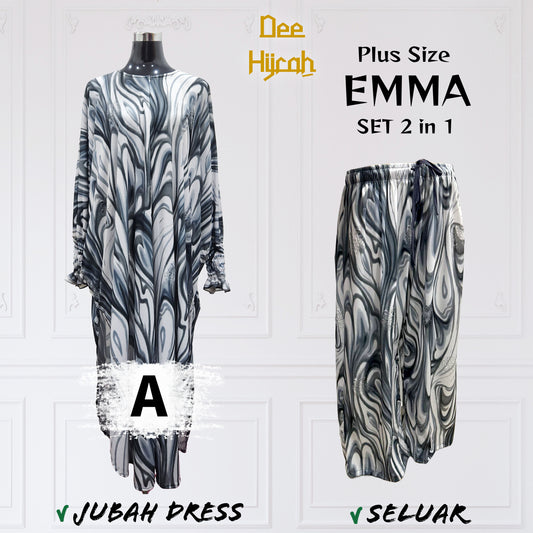 Set 2-in-1 EMMA - Suit Jubah Dress + Pant - Plus Size loose fashion