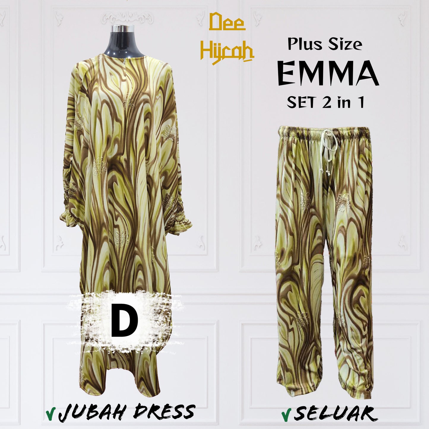Set 2-in-1 EMMA - Suit Jubah Dress + Pant - Plus Size loose fashion