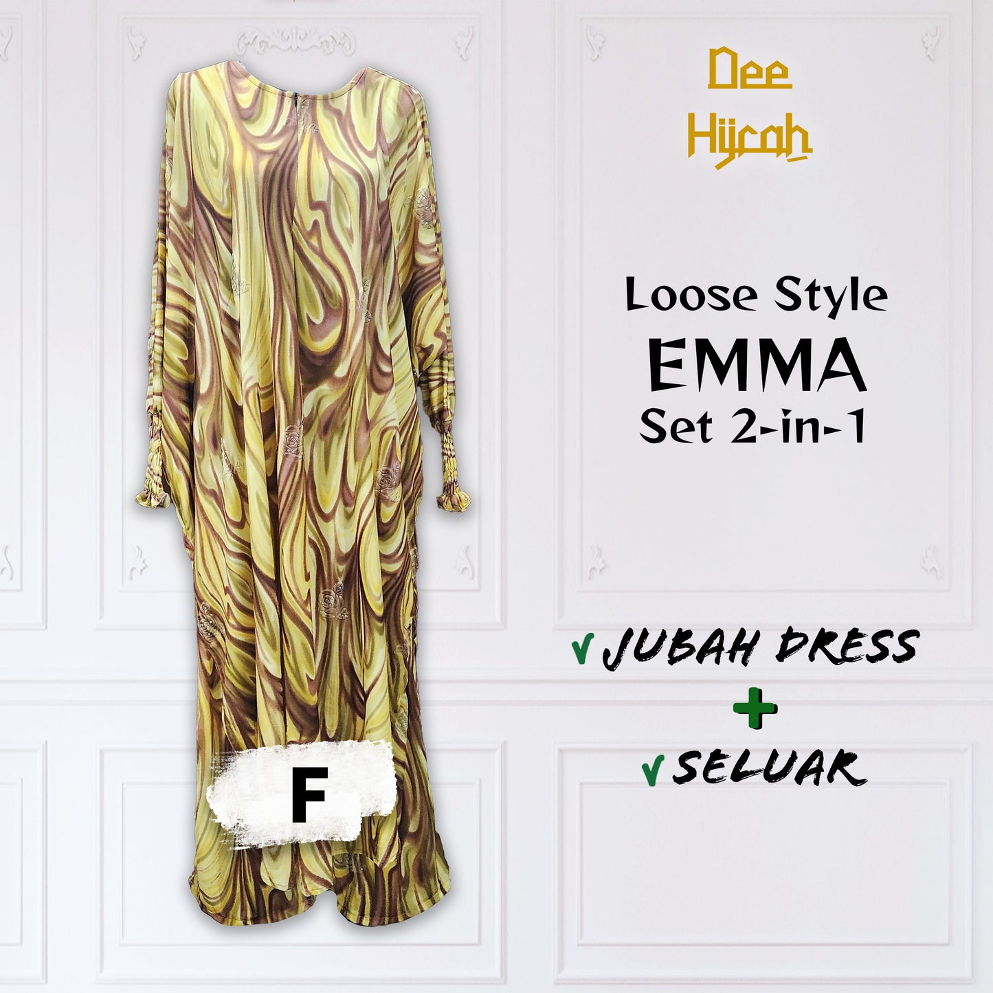 Set 2-in-1 EMMA - Suit Jubah Dress + Pant - Plus Size loose fashion