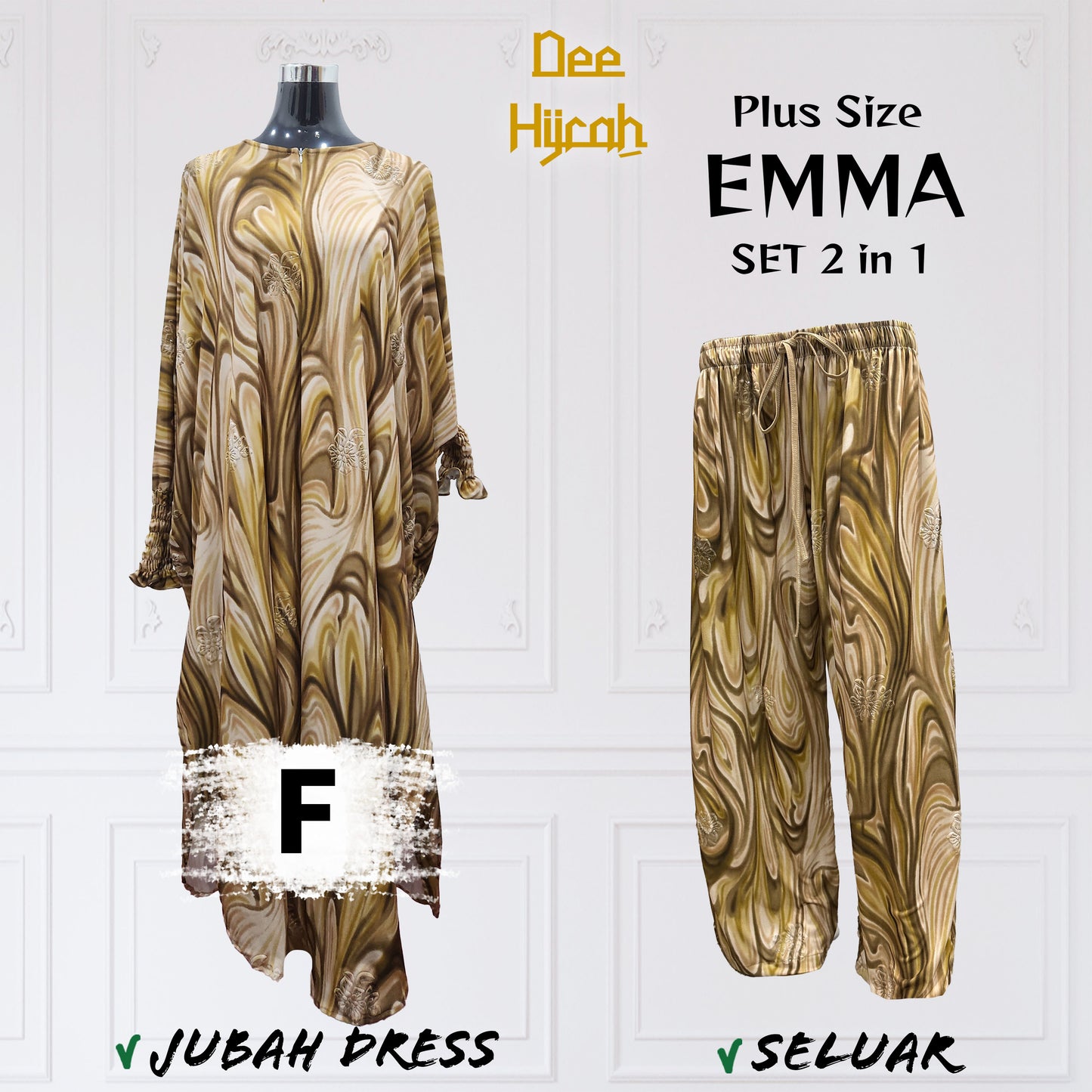 Set 2-in-1 EMMA - Suit Jubah Dress + Pant - Plus Size loose fashion
