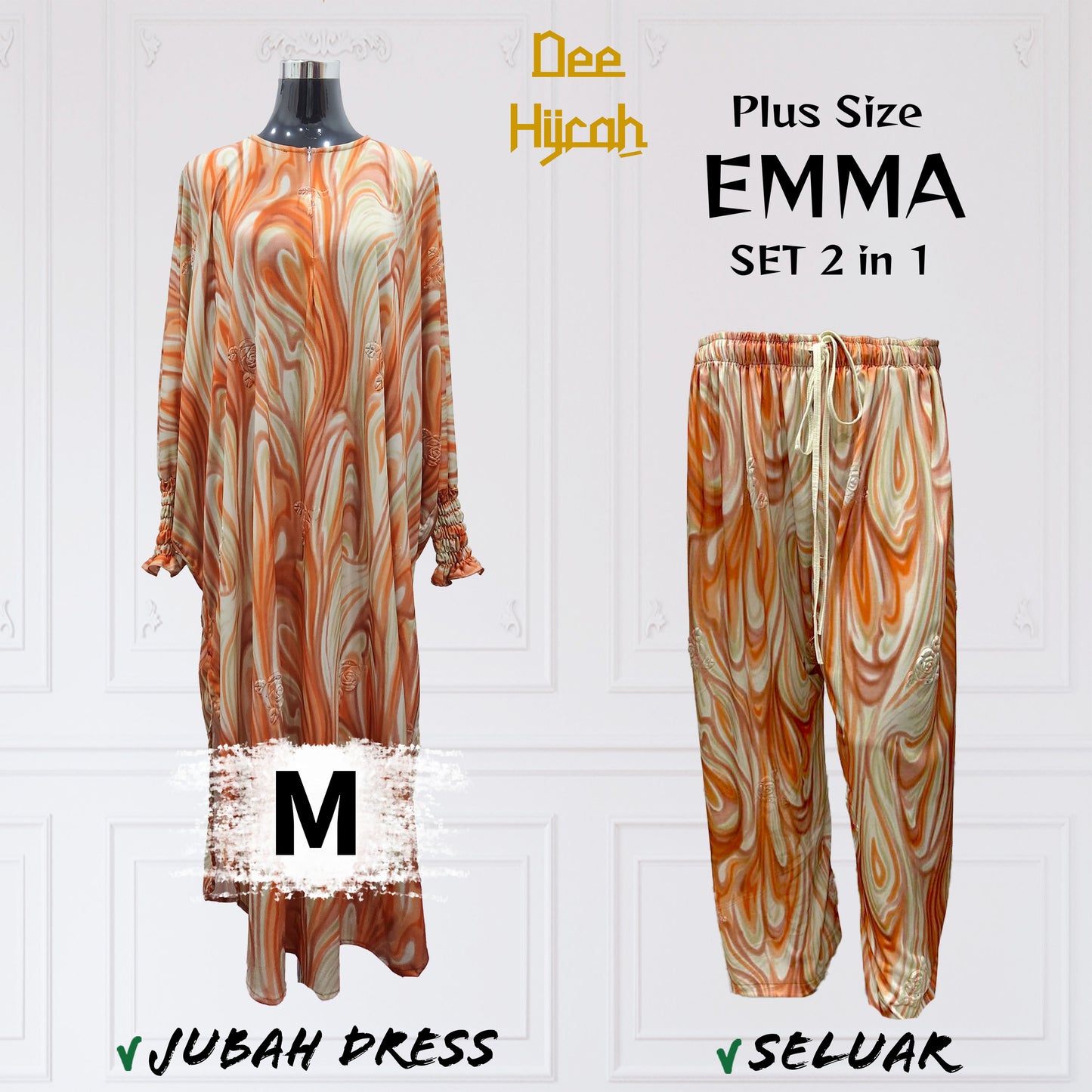 Set 2-in-1 EMMA - Suit Jubah Dress + Pant - Plus Size loose fashion