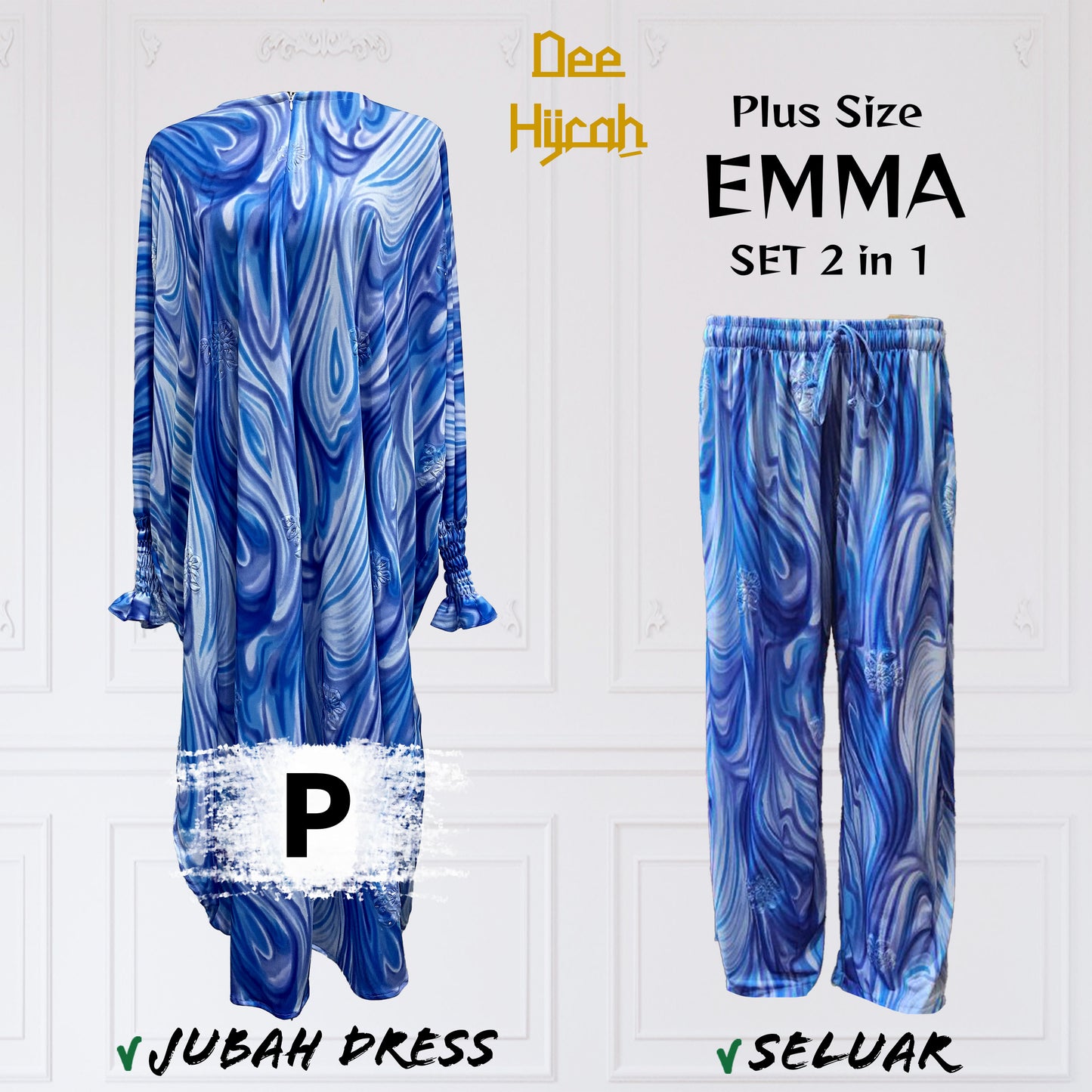 Set 2-in-1 EMMA - Suit Jubah Dress + Pant - Plus Size loose fashion