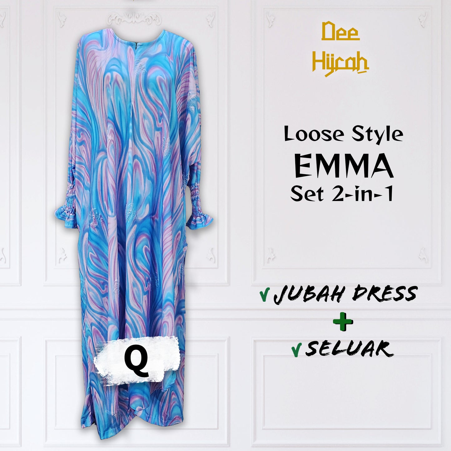 Set 2-in-1 EMMA - Suit Jubah Dress + Pant - Plus Size loose fashion
