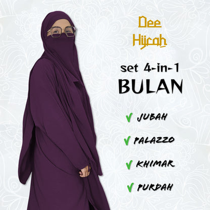 Set 4-in-1 BULAN - Jubah and pant with long Khimar and free short niqab