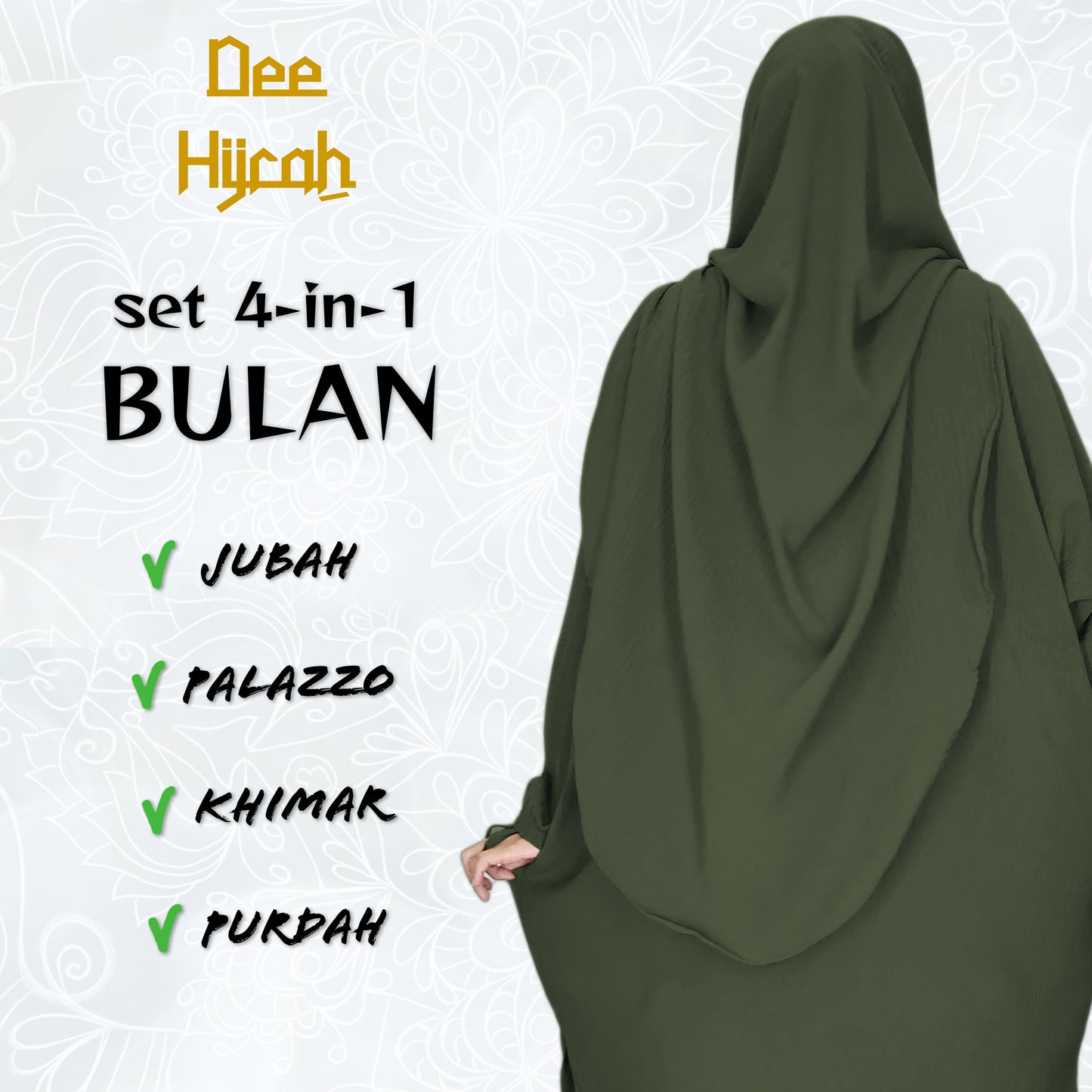 Set 4-in-1 BULAN - Jubah and pant with long Khimar and free short niqab