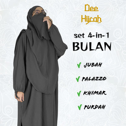 Set 4-in-1 BULAN - Jubah and pant with long Khimar and free short niqab