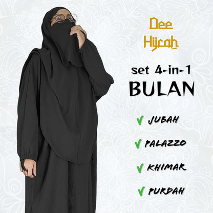 Set 4-in-1 BULAN - Jubah and pant with long Khimar and free short niqab