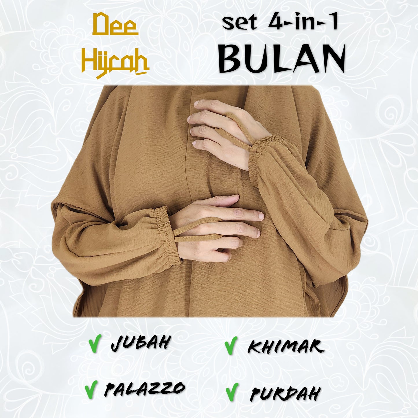 Set 4-in-1 BULAN - Jubah and pant with long Khimar and free short niqab