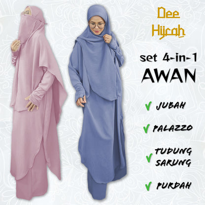 Set 4-in-1 AWAN - Jubah and pant with instant long Scarf and free short Niqab