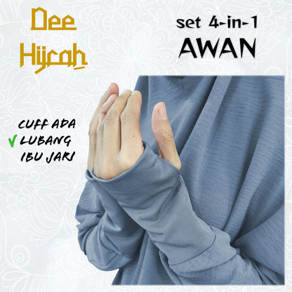 Set 4-in-1 AWAN - Jubah and pant with instant long Scarf and free short Niqab