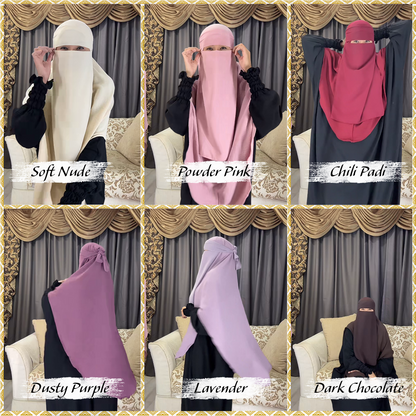 Set SHA - Niqab Ninja Chiffon + Long Instant Hijab with stretchable head and chin with matching colors