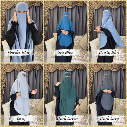 Set SHA - Niqab Ninja Chiffon + Long Instant Hijab with stretchable head and chin with matching colors