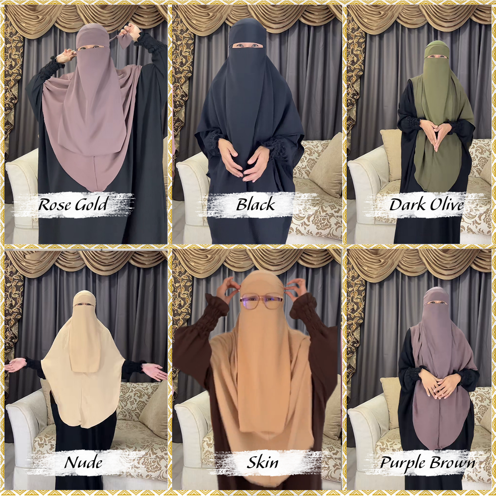 Set SHA - Niqab Ninja Chiffon + Long Instant Hijab with stretchable head and chin with matching colors