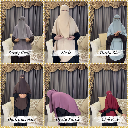 Set SHA - Niqab Ninja Chiffon + Long Instant Hijab with stretchable head and chin with matching colors