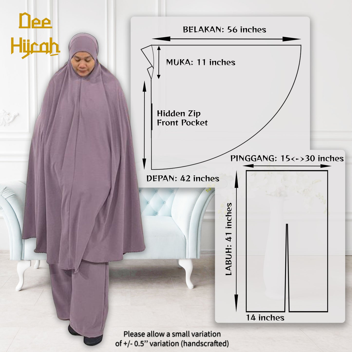 DeeHijrah Set Mekkah 2-in-1 Telekung Labuh + Palazzo or Abaya with pockets loose fashion plussize edition Umrah