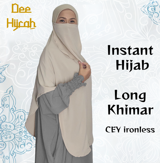 Instant Hijab - Long size with stretchable head and chin and free short niqab