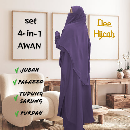 Set 4-in-1 AWAN - Jubah and pant with instant long Scarf and free short Niqab