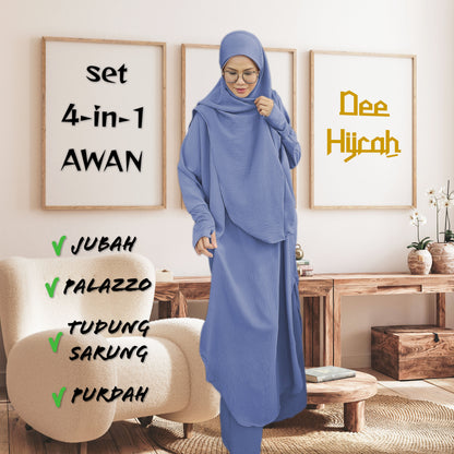 Set 4-in-1 AWAN - Jubah and pant with instant long Scarf and free short Niqab