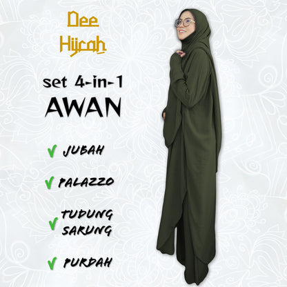 Set 4-in-1 AWAN - Jubah and pant with instant long Scarf and free short Niqab