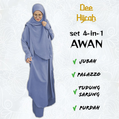 Set 4-in-1 AWAN - Jubah and pant with instant long Scarf and free short Niqab