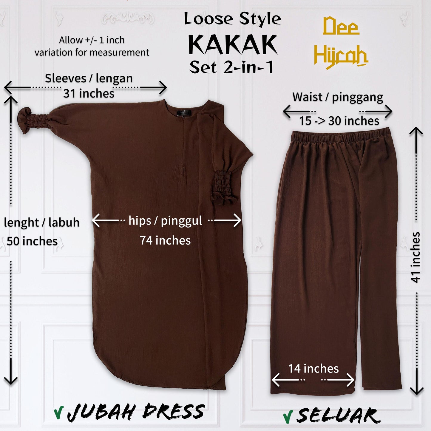 Set KAKAK CEY BUTTI 2in1 - Jubah Dress + Seluar - One size fit all Plus Size Cey Clothing