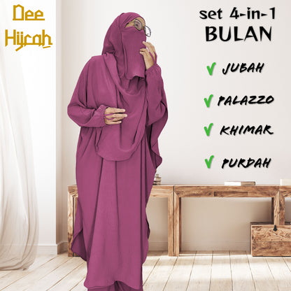 Set 4-in-1 BULAN - Jubah and pant with long Khimar and free short niqab