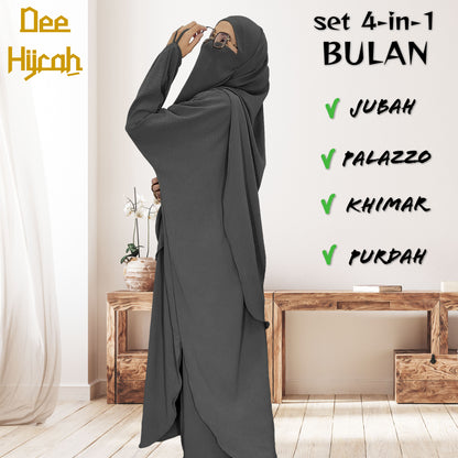 Set 4-in-1 BULAN - Jubah and pant with long Khimar and free short niqab