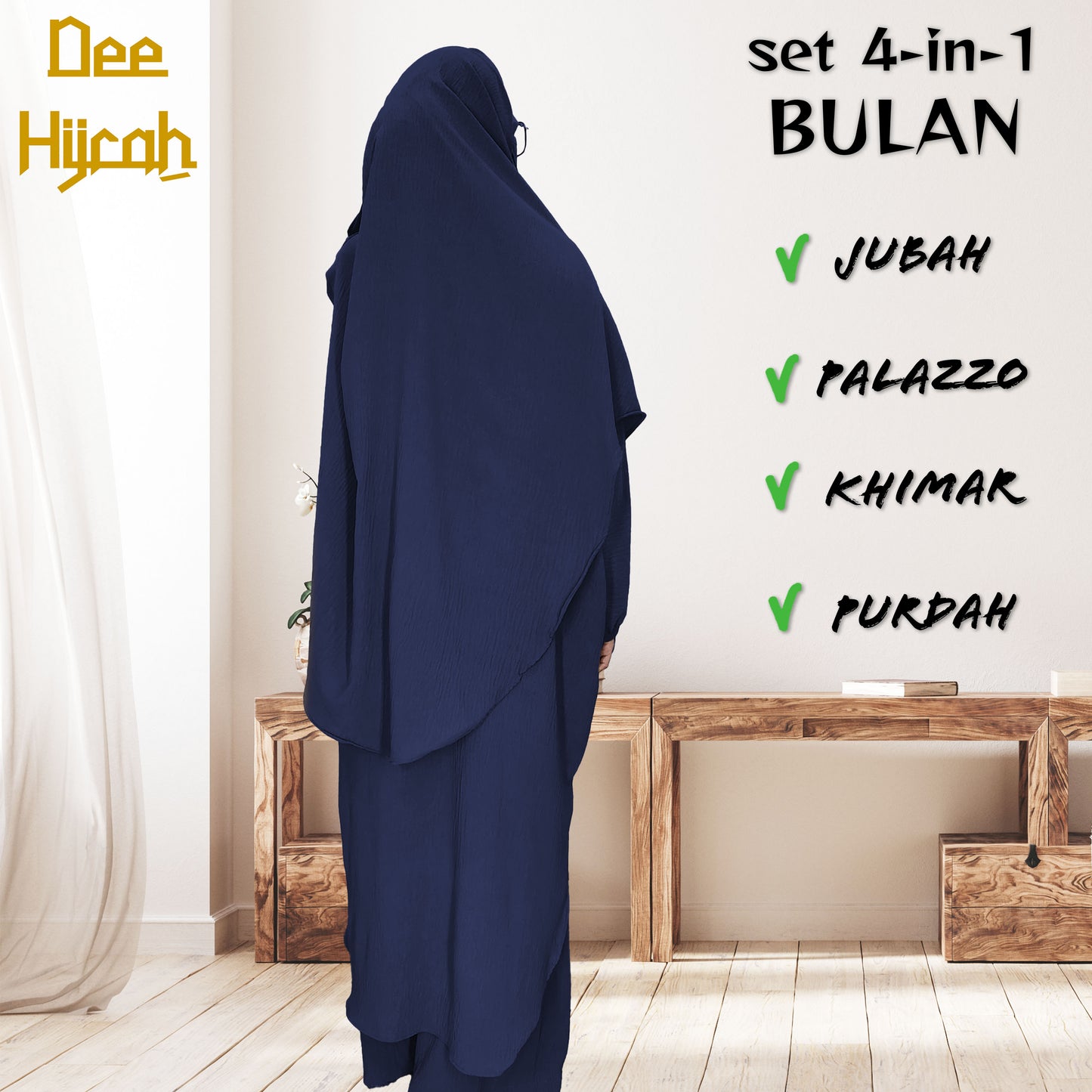 Set 4-in-1 BULAN - Jubah and pant with long Khimar and free short niqab