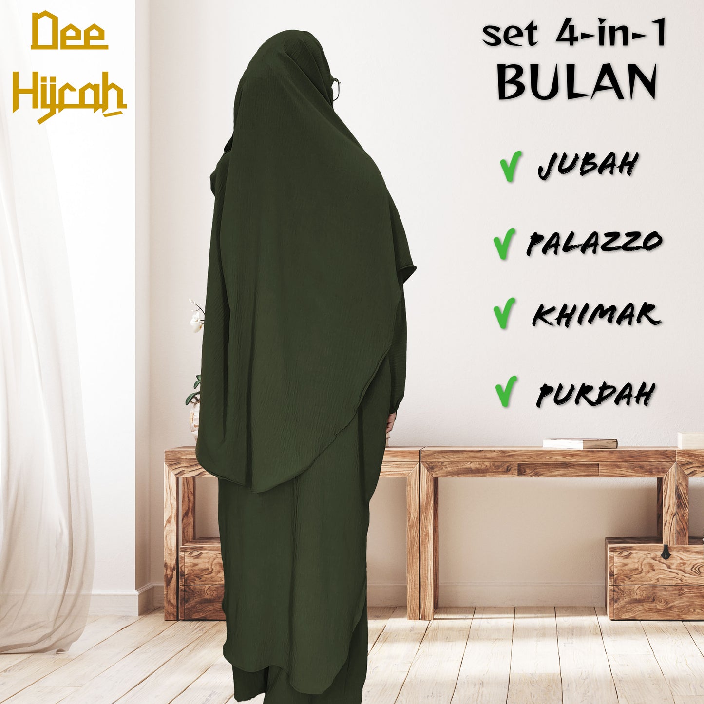 Set 4-in-1 BULAN - Jubah and pant with long Khimar and free short niqab