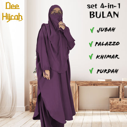 Set 4-in-1 BULAN - Jubah and pant with long Khimar and free short niqab