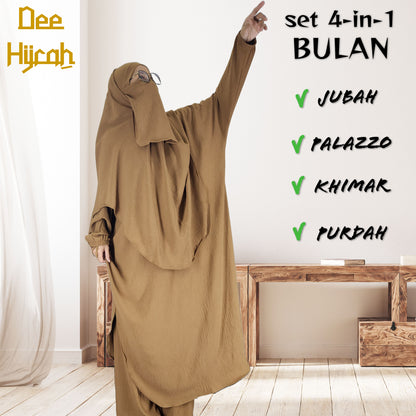 Set 4-in-1 BULAN - Jubah and pant with long Khimar and free short niqab