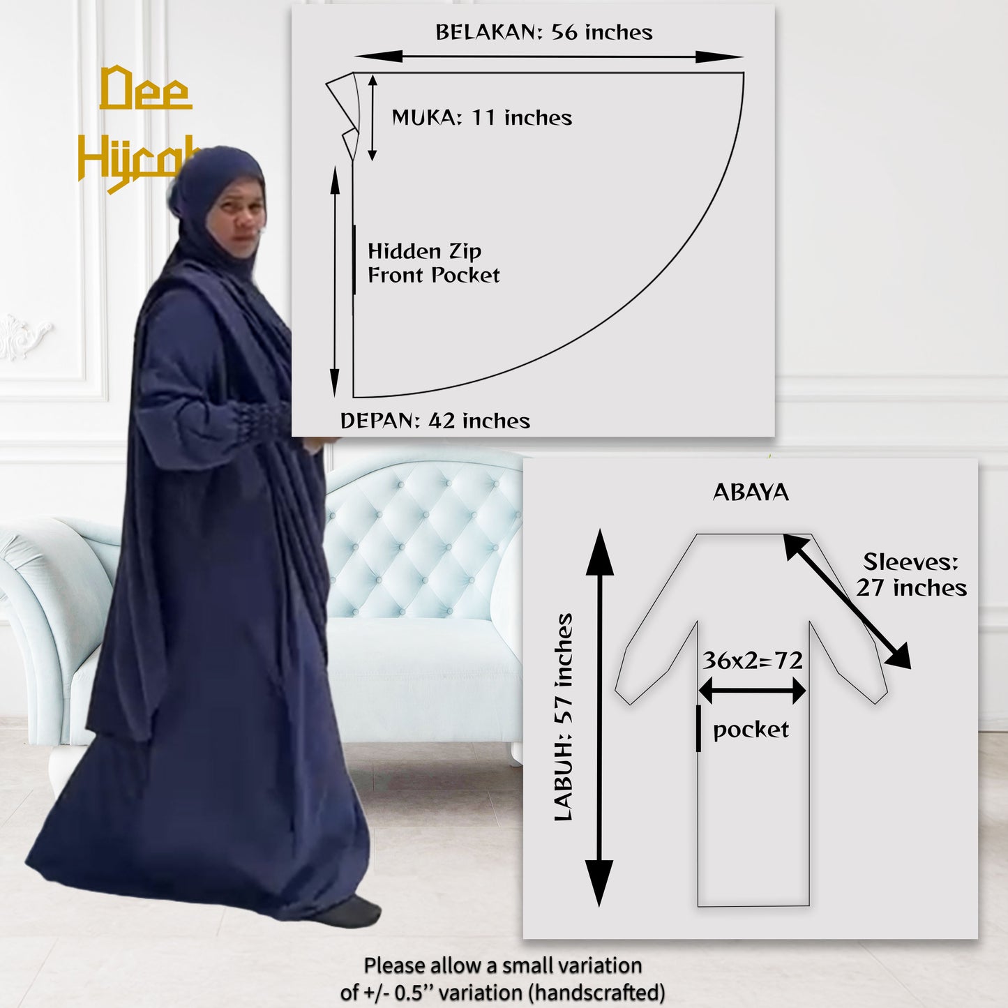 DeeHijrah Set Mekkah 2-in-1 Telekung Labuh + Palazzo or Abaya with pockets loose fashion plussize edition Umrah