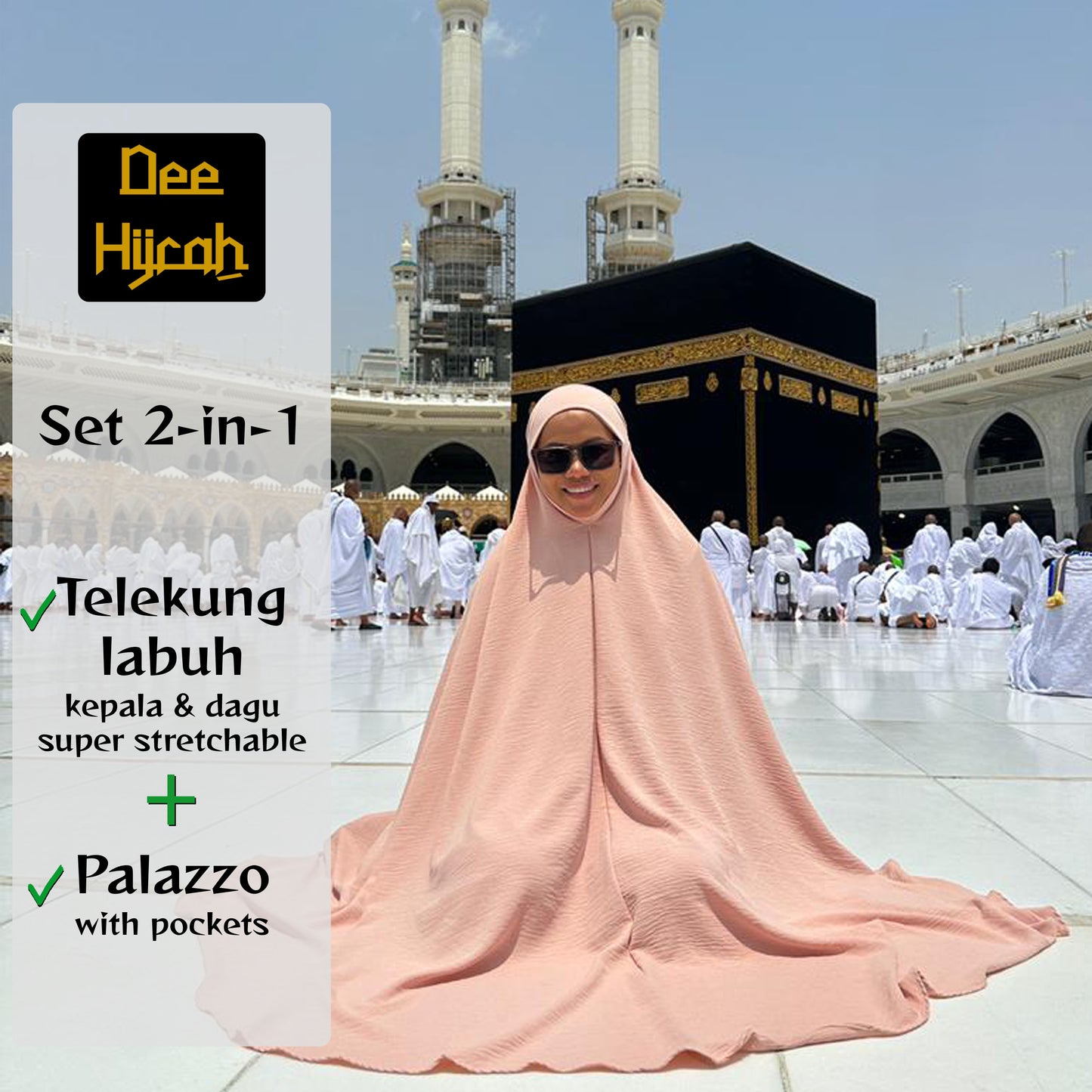 DeeHijrah Set Mekkah 2-in-1 Telekung Labuh + Palazzo or Abaya with pockets loose fashion plussize edition Umrah