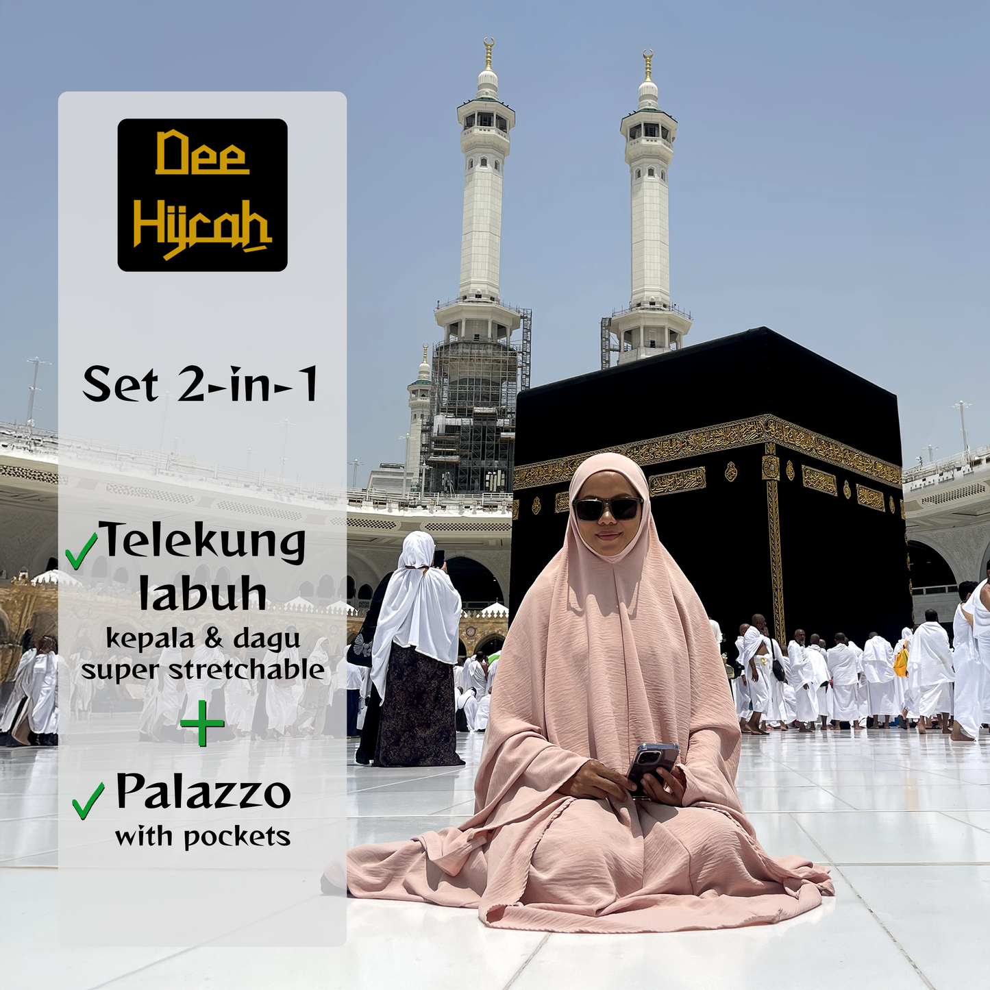 DeeHijrah Set Mekkah 2-in-1 Telekung Labuh + Palazzo or Abaya with pockets loose fashion plussize edition Umrah