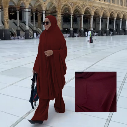 DeeHijrah Set Mekkah 2-in-1 Telekung Labuh + Palazzo or Abaya with pockets loose fashion plussize edition Umrah