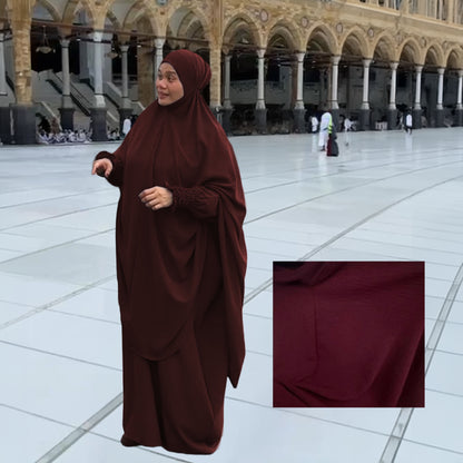 DeeHijrah Set Mekkah 2-in-1 Telekung Labuh + Palazzo or Abaya with pockets loose fashion plussize edition Umrah