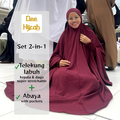 DeeHijrah Set Mekkah 2-in-1 Telekung Labuh + Palazzo or Abaya with pockets loose fashion plussize edition Umrah